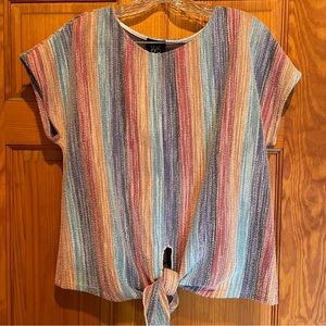 Anthropologie Top W5 Rainbow Striped Tie Front Top Medium